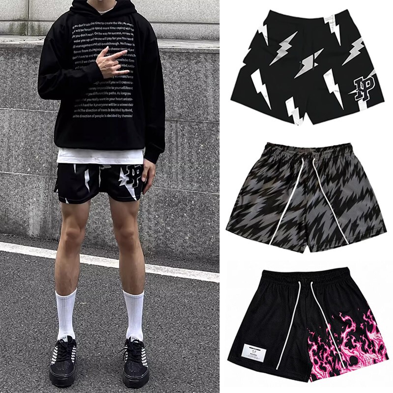 Lightning American Basketball Sports Shorts a for Men, Knee-Length, High Street Casual Quarter Pants, Breathable for Fitness Training