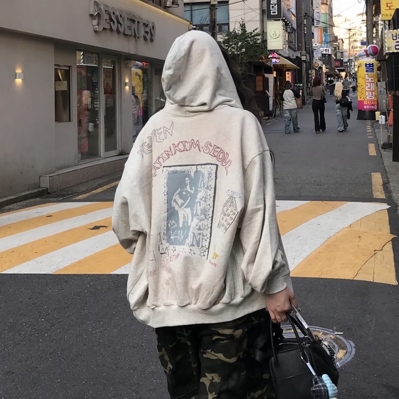 Unisex Graffiti Spray-Painted Loose-Fitting Hooded Zipper Casual Versatile Couple Sweatshirt
