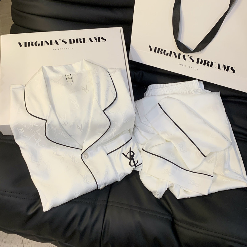 Victoria Couple Pajamas Spring and Autumn Ice Silk Long-Sleeved High-End 2026 New Men's and Women's Home Wear Set Victoria Couple Pajamas Spring and Autumn Ice Silk Long-Sleeved High-End 2026 New Men's and Women's Home Wear Set