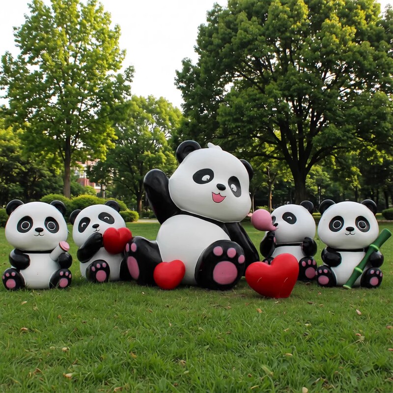 Outdoor Creative Cartoon Panda Fiberglass Floor-Standing Ornaments, Large Decorative Panda Sculptures for Shopping Malls, Squares, and Scenic Spots Outdoor Creative Cartoon Panda Fiberglass Floor-Standing Ornaments, Large Decorative Panda Sculptures for Shopping Malls, Squares, and Scenic Spots