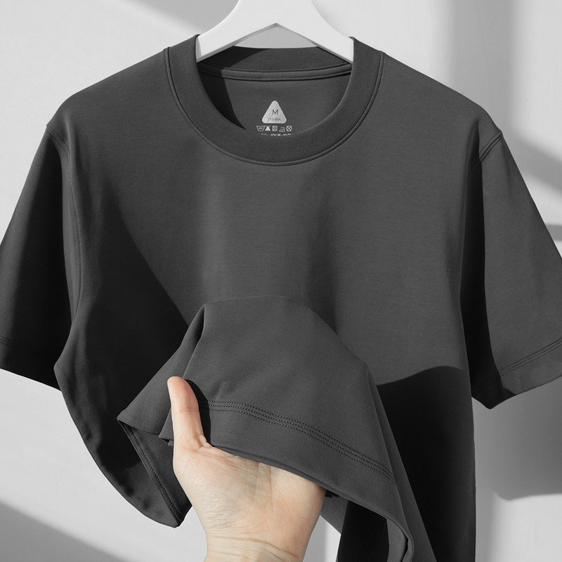 Stretch Mercerized Cotton T-Shirt! 250g Heavyweight Light Gray Short-Sleeved Men's Dark Gray Cool-Feeling Base Shirt Women's Short-Sleeved