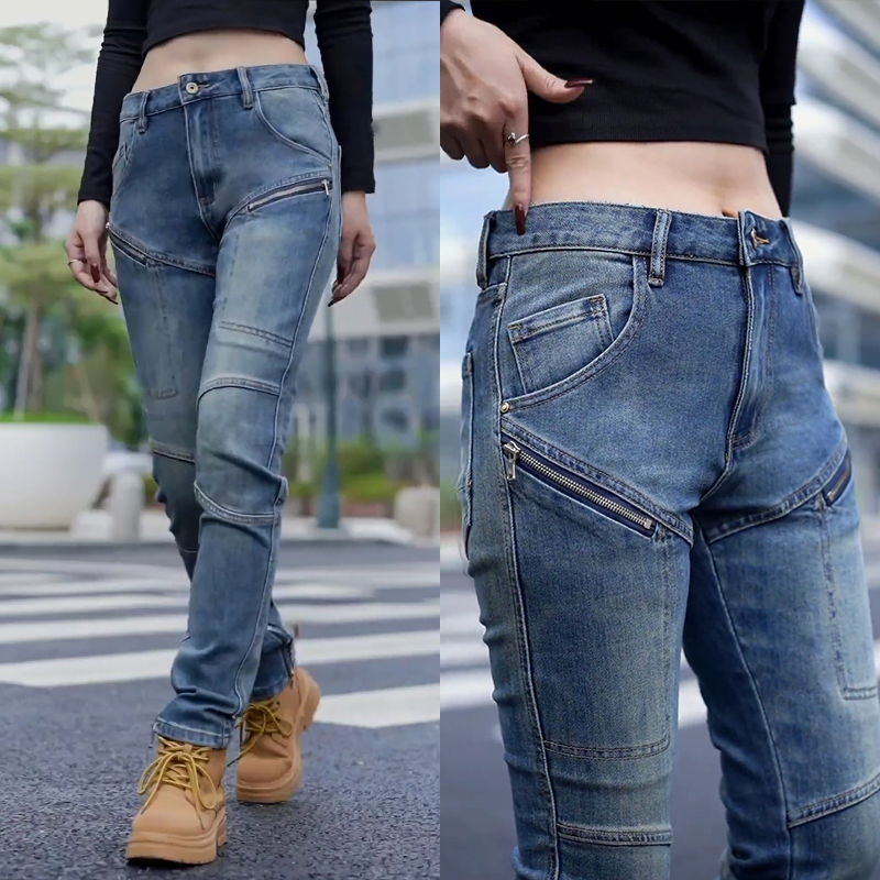 Motorcycle Patchwork Jeans for Men, New Spring Style, Multi-Pocket Harley Riding Pants, Casual Versatile Stretch Zipper Style Motorcycle Patchwork Jeans for Men, New Spring Style, Multi-Pocket Harley Riding Pants, Casual Versatile Stretch Zipper Style