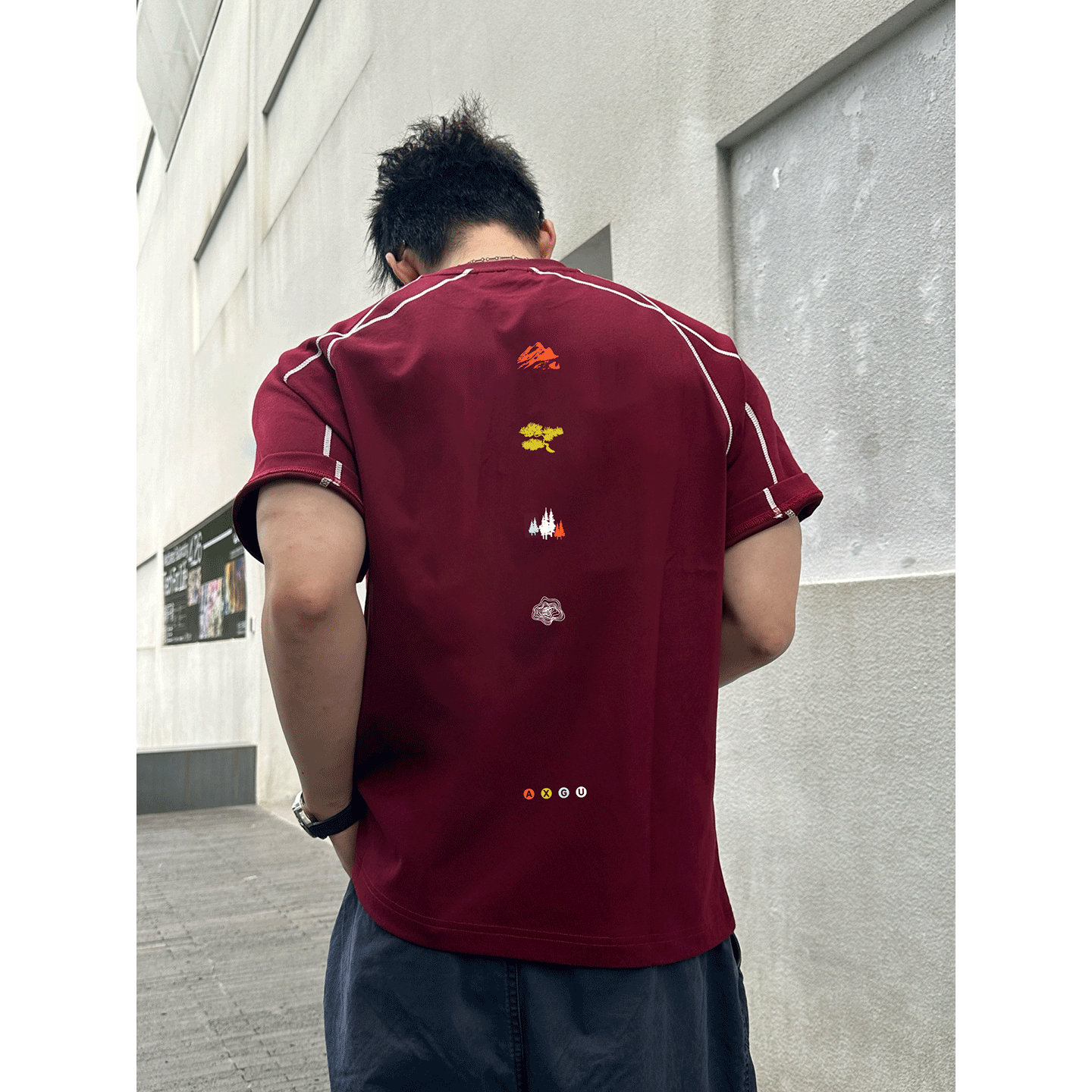 Summer Heavy Cotton Crew Neck Burgundy Short-Sleeve T-Shirt for Men, American Style Trendy Hip-Hop Creative Print Top Half-Sleeve Summer Heavy Cotton Crew Neck Burgundy Short-Sleeve T-Shirt for Men, American Style Trendy Hip-Hop Creative Print Top Half-Sleeve
