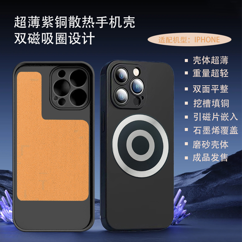 Suitable for Iphone16Promax/15Pro/14/13/12/11 Series Cooling Phone Cases, Embedded Copper Graphene Soft Gel Cooling and Heat-Dissipating Aluminum Alloy Full-Cover Protective Case