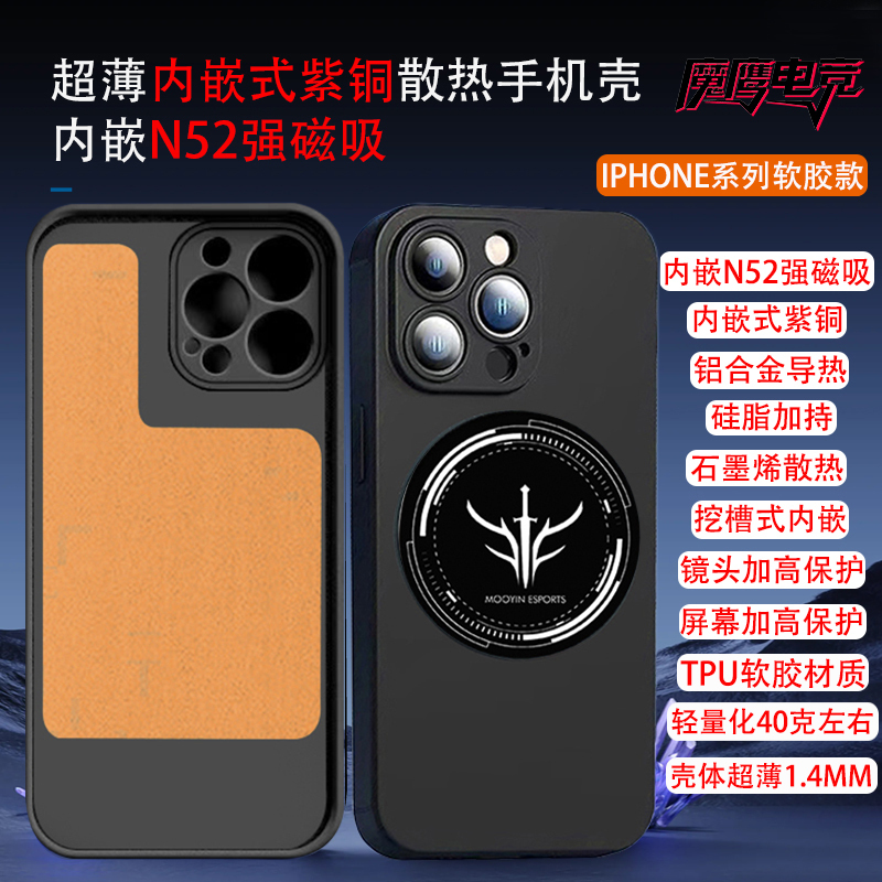 Cooling Phone Case Suitable for iPhone 16 Pro Max/15 Pro/14/13/12/11, Strong Magnetic N52 Magnets Embedded with Copper Graphene Thermal Conductive Silicone Grease, Full Coverage Tpu Soft Gel with High Flatness