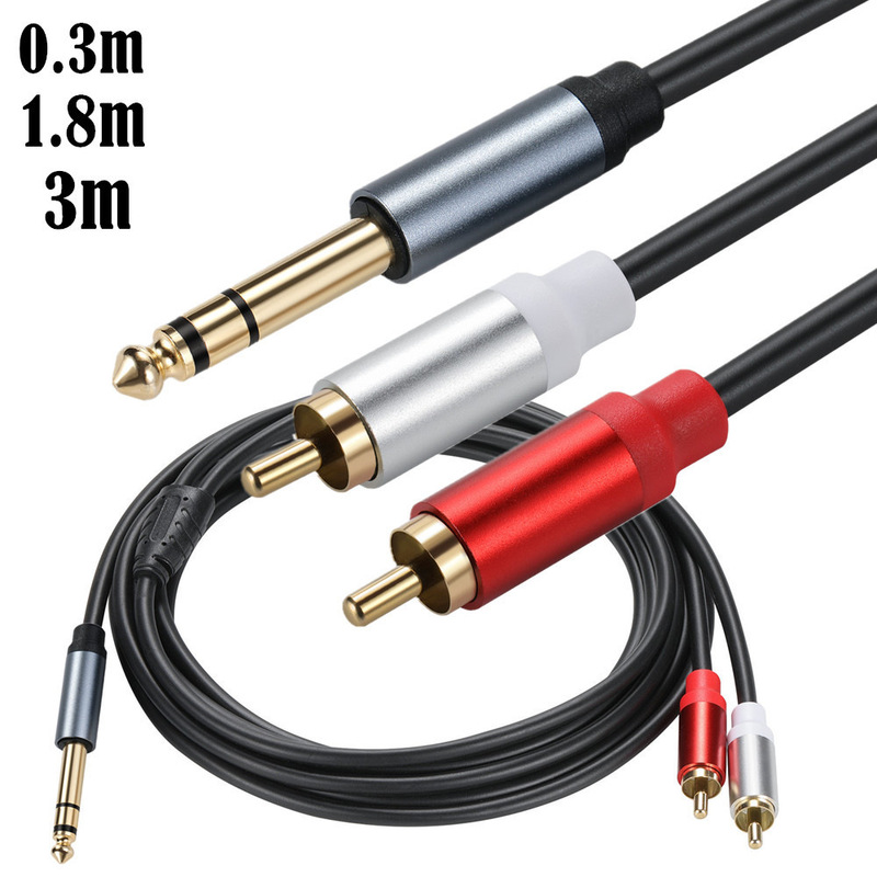 Metal Shell 6.35mm Trs Stereo Male to 2Rca Lotus Male Receiver Speaker Amplifier Audio Cable Metal Shell 6.35mm Trs Stereo Male to 2Rca Lotus Male Receiver Speaker Amplifier Audio Cable
