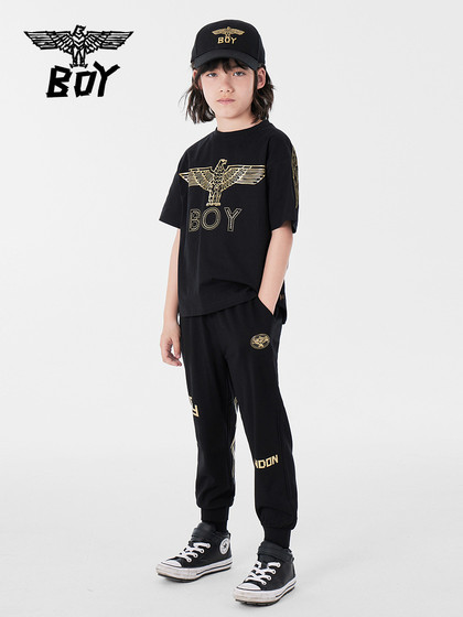 BOY童装 儿童夏季圆领宽松T恤男女童 短袖烫金潮酷时髦上衣