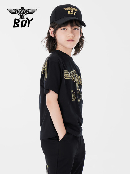 BOY童装 儿童夏季圆领宽松T恤男女童 短袖烫金潮酷时髦上衣