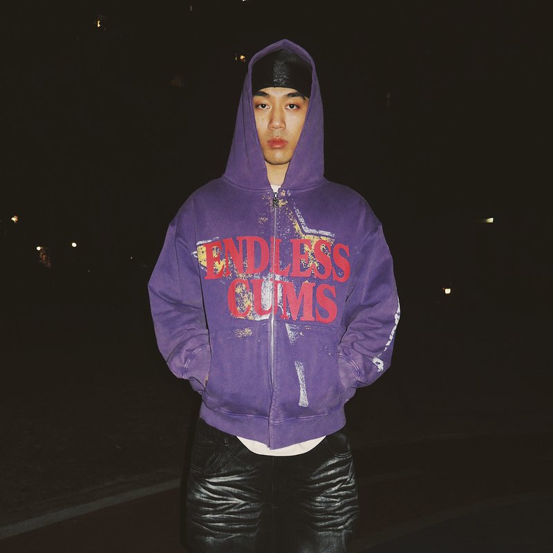 【Evets】Sptnbw American-Style Vintage Purple Star Hip-Hop Loose Hooded Sweatshirt with Zipper 【Evets】Sptnbw American-Style Vintage Purple Star Hip-Hop Loose Hooded Sweatshirt with Zipper