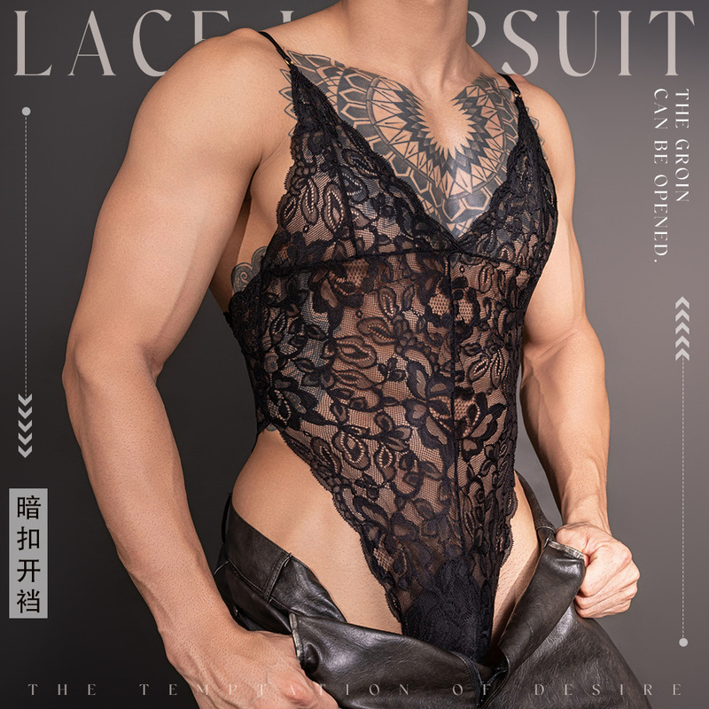 Lace Men's Underwear Gay Thin and Transparent Hot Cross-Dressing Sexy Jumpsuit Lace Men's Underwear Gay Thin and Transparent Hot Cross-Dressing Sexy Jumpsuit