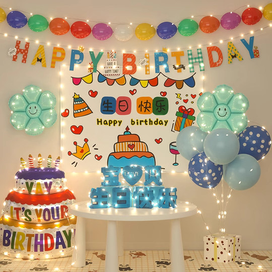 Children's Birthday Scene Decoration Background Cloth Hanging Cloth Poster Baby Party Balloons Photo Props Atmosphere