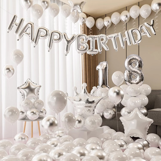 Birthday Scene Decoration for 18-Year-Old Adults to Take Photos at Home, with a Sense of Ceremony, Wall Decorations, Happy Birthday Balloons, and a Sense of Atmosphere