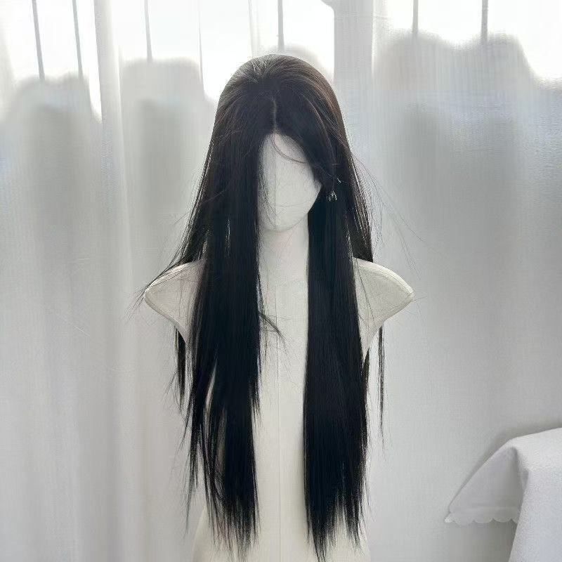 【White Moonlight】Black Wig for Women, Full Head Cover, Middle Parting, Long Straight Natural Black Hair, 80cm, Versatile for Cosplay