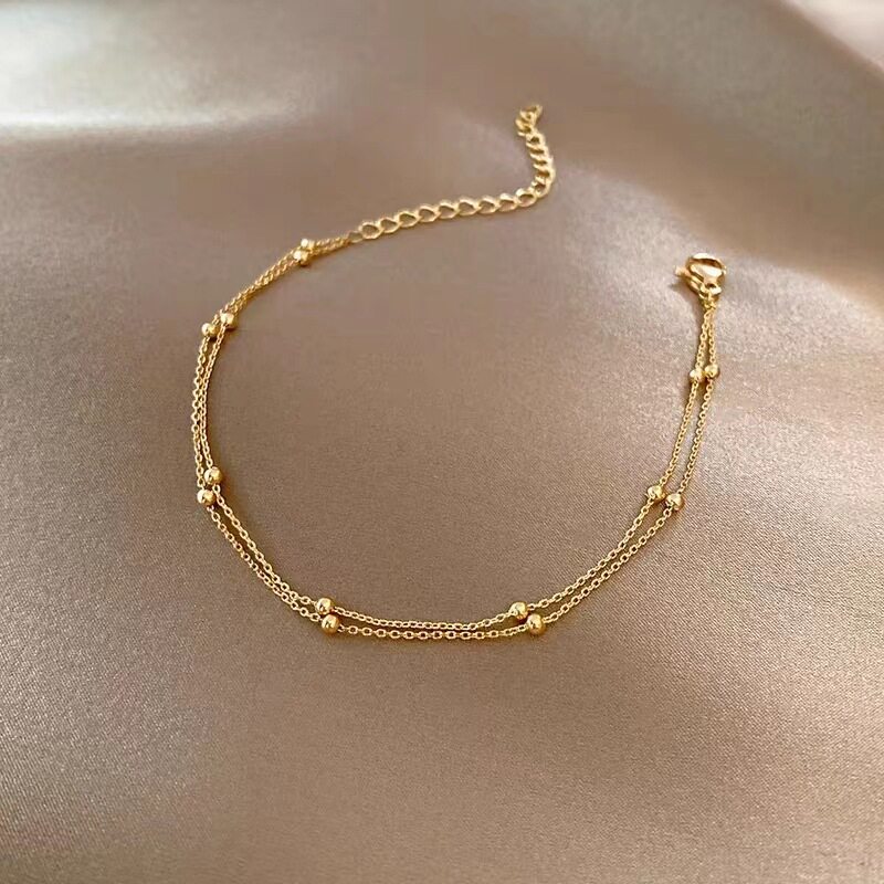 gold beaded anklet for women – elegant minimalist foot chain jewelry
