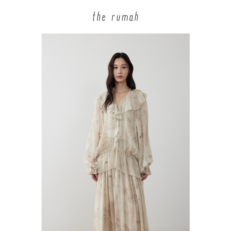 The Rumah Ruffled Tie-Up Shirt, Copper Ammonia Rayon Plant-Dyed Drawstring Tie-Up Two-Way Top