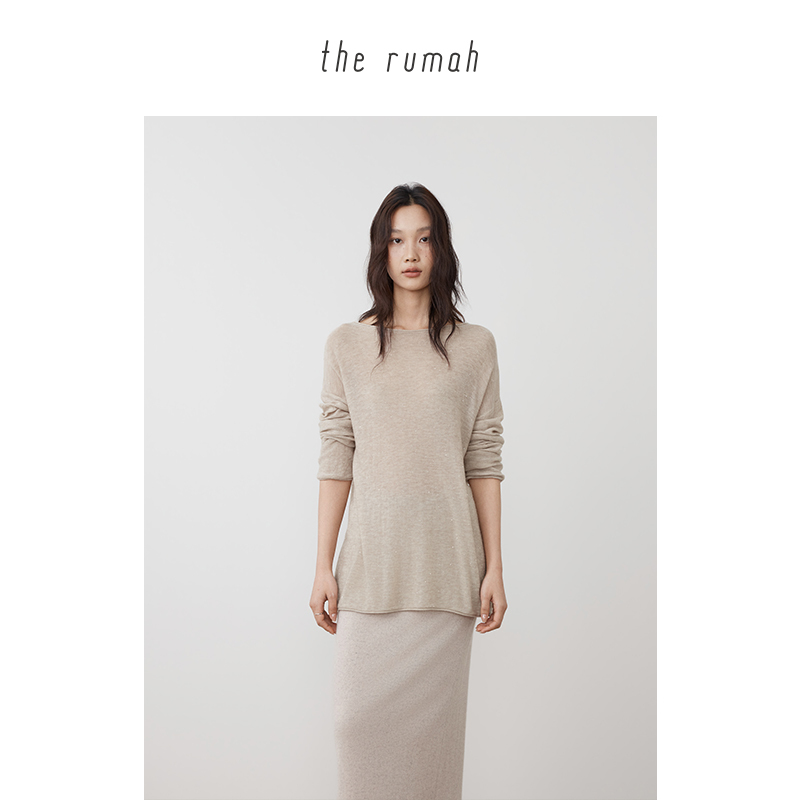 The Rumah Water-Soluble Wool Sequin Yarn Drawstring Mid-Length Simple Style Skin-Friendly Breathable Round Neck Spring and Summer New Style