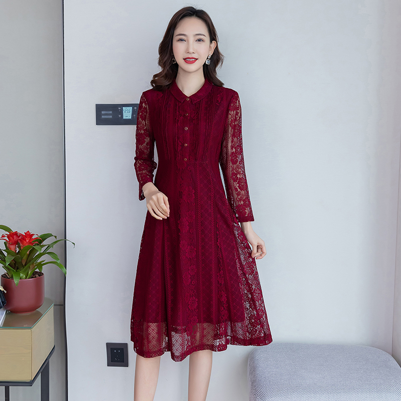 2026 Spring New Dress for Mothers, Wedding Banquet Dress, Burgundy Dress, Middle-Aged Mother's Stylish Slim Fit Dress