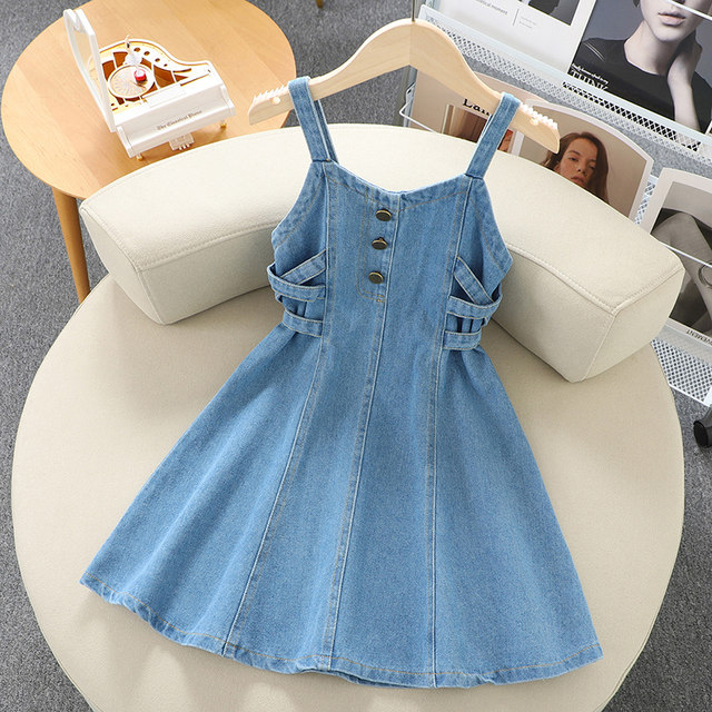 Girls denim dress 2023 spring new children's wear suspender skirt female big boy foreign style spring and autumn suit skirt summer