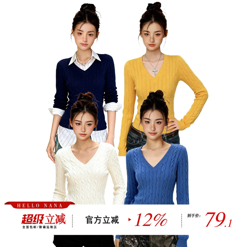 Hellonana Blue V-Neck Twist Sweater for Women, New Autum Style Layered Slimming Look Knitwear Top Hellonana Blue V-Neck Twist Sweater for Women, New Autum Style Layered Slimming Look Knitwear Top