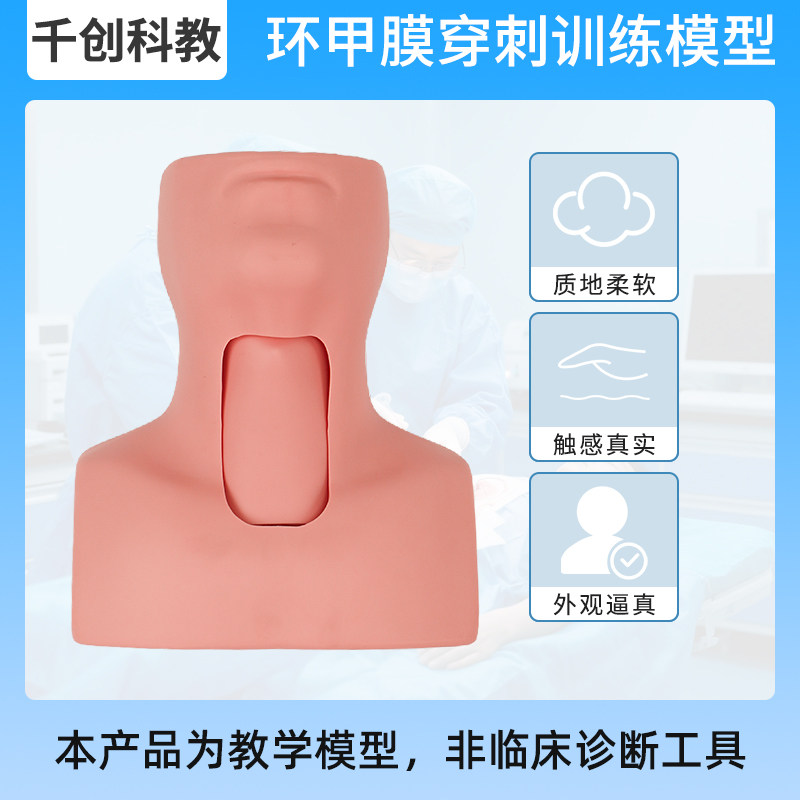 环甲膜穿刺气管切开训练模型多切口类型经皮仰卧位解剖动脉精准定位可视观察窗可换气管皮肤模块医学临床教具