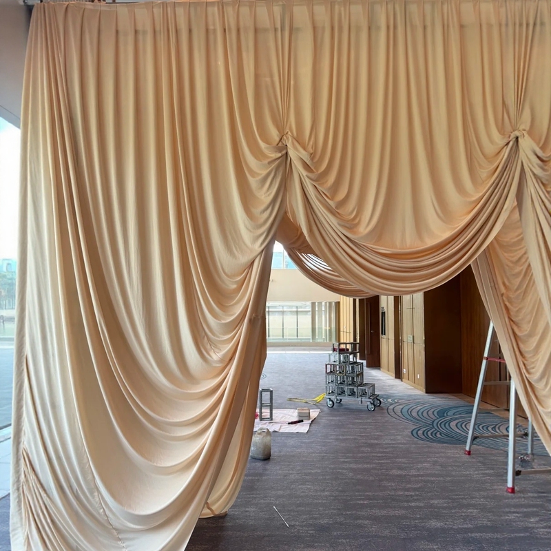 Champagne-Colored Wedding Backdrop Gauze Stage Curtain Milk Silk Stretch Fabric Hotel Props Base Cloth Drape Curtain Champagne-Colored Wedding Backdrop Gauze Stage Curtain Milk Silk Stretch Fabric Hotel Props Base Cloth Drape Curtain