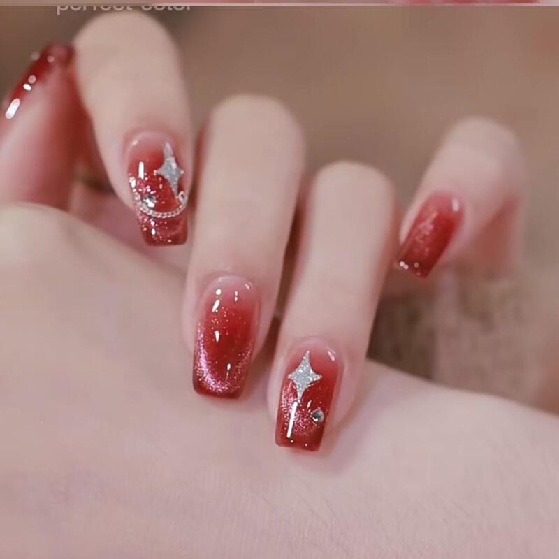 New Year's Manicure, Spring Festival Wearable Nails, Red 2024 New Year's Manicure Patches, Fake Nail Stickers, Short Style, Medium and Long Style