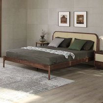 North American black walnut rattan bed Nordic simple solid wood 1 8 meter light luxury bed Log double master bed
