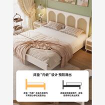 H solid wood rattan bed French retro cream style simple master bedroom pastoral style white 1.8 meters double bed and breakfast