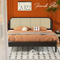 Nordic foreign trade cross-border rattan bed solid wood bed 1 8m double bed log bedroom furniture B&B wabi-sabi retro style