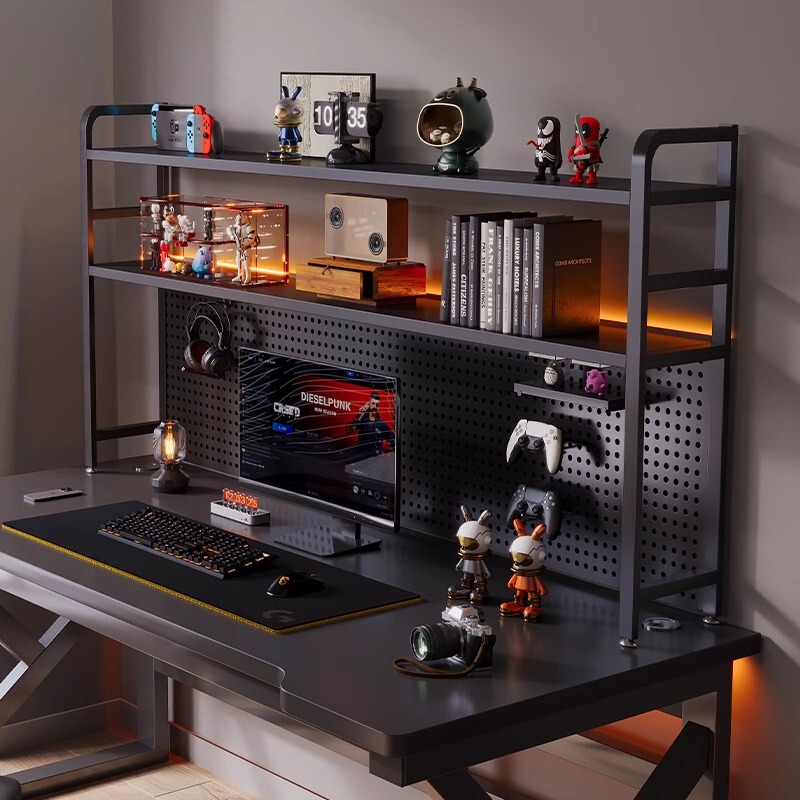 Metal Perforated Board Storage Rack for Desktop, Computer Desk Decoration, Desk Storage Shelf, Gaming Style Display Rack
