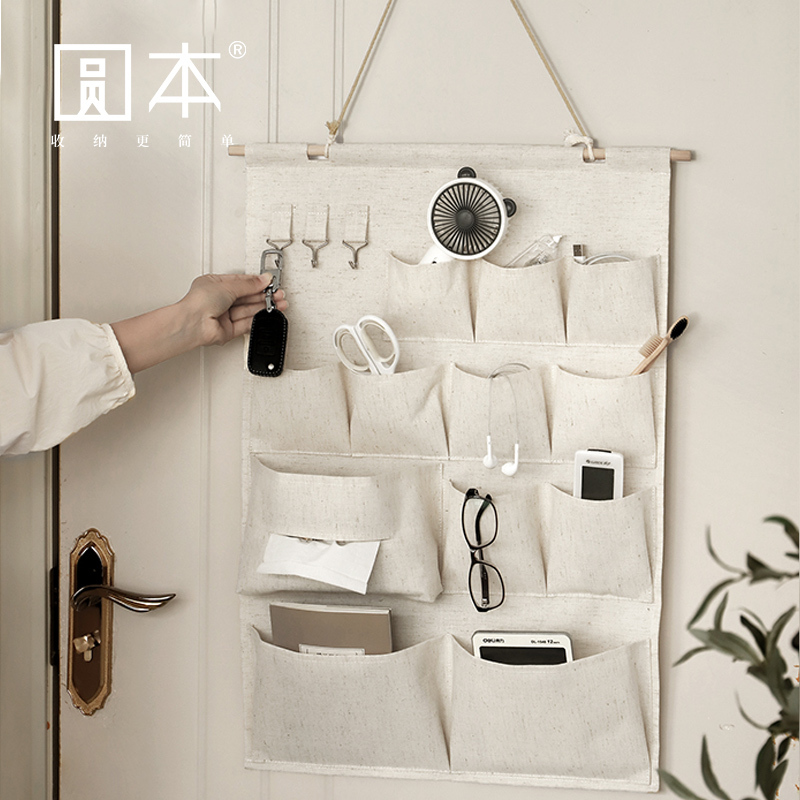 Round Fabric Storage Bag Hanging Bag Wall-Mounted Behind the Door Storage Wall Hanging Dormitory Bedside Bedroom Fabric Bag Hanging Pouch