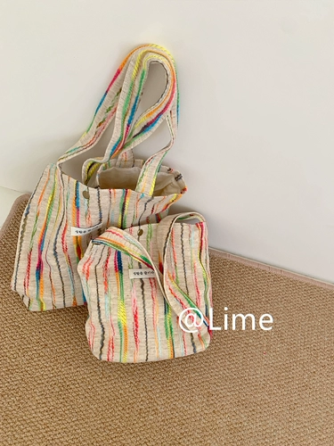 Брендовый радужный универсальный вместительный и большой шоппер, сумка на одно плечо, в корейском стиле, увеличенная толщина