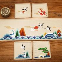 刺绣diy自绣拼布茶垫 立体绣花杯垫鲁绣茶席餐盘垫初学制作材料包