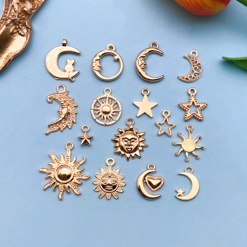 Mixed 16 Kc Gold Sun, Moon, and Star Zinc Alloy Pendants, Creative DIY Necklace, Earrings, Bracelet, Jewelry Accessories