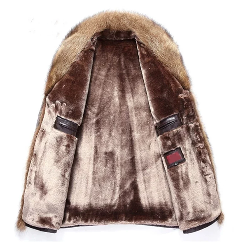 [New Winter Mens Clothing Raccoon Sheep Genuine Leather Long]