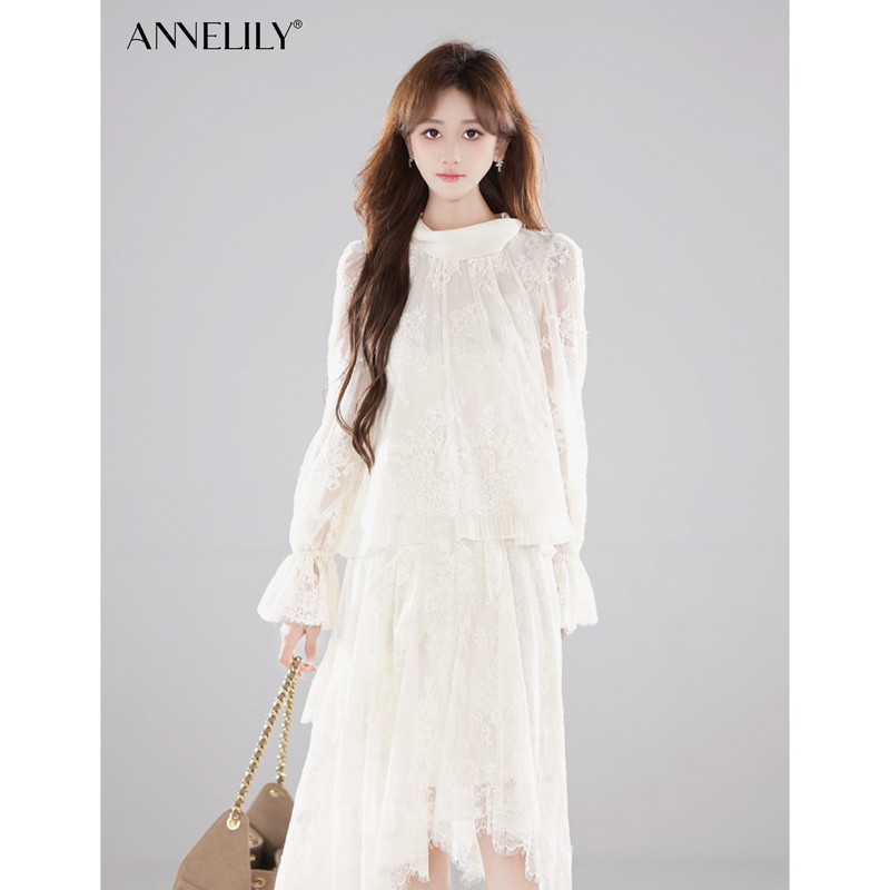 Annelily Angel Qi【Encounter】Autumn New Light Luxury Fashion Girl's Daily Gentle Shirt + Skirt Annelily Angel Qi【Encounter】Autumn New Light Luxury Fashion Girl's Daily Gentle Shirt + Skirt