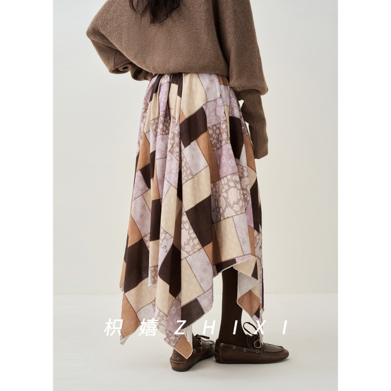 Zhixi 100% Cotton Skirt with Irregular Hem Design and Patchwork Design