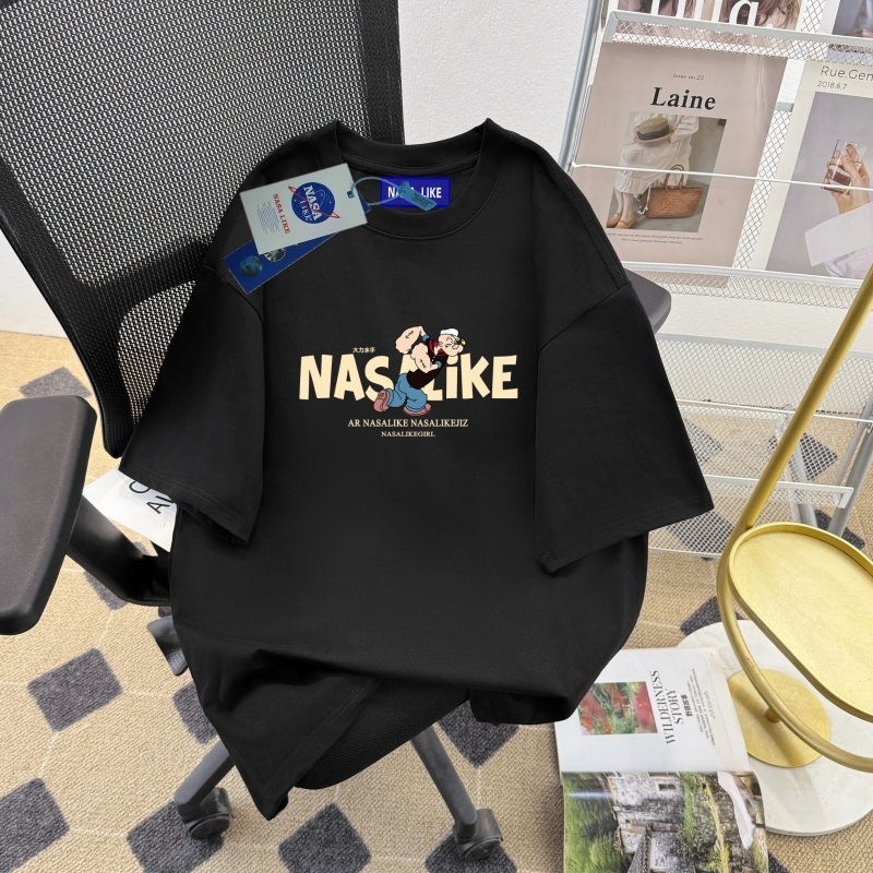 Nasa Co-Branded American-Style Heavy-Duty Design Pure Cotton Loose T-Shirt Oversize Trendy Brand Popeye for Men and Women Summer