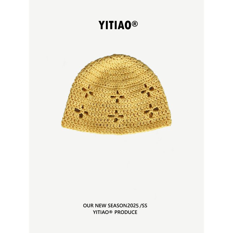 Early Autumn New Style Korean Ig Blogger's Same Style Handmade Crochet Hollow-Out Beanie Niche Street Knit Hat Cold Weather Hat Trendy