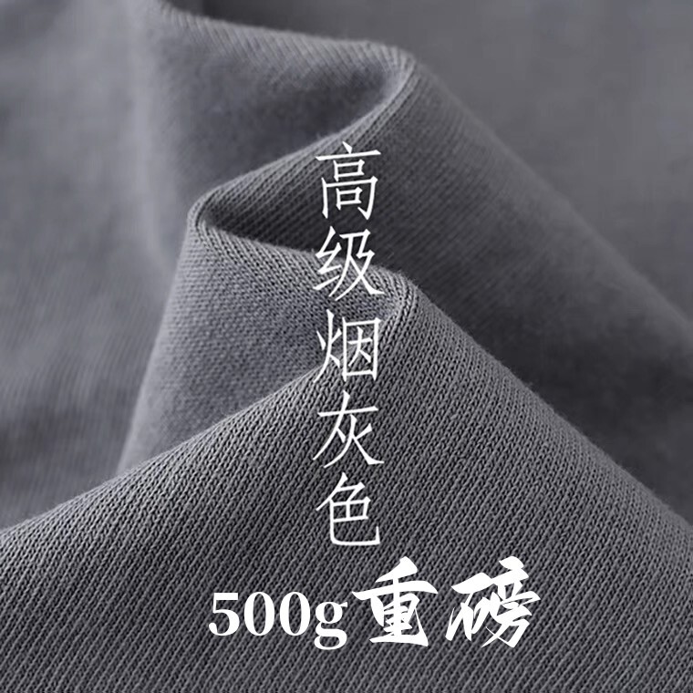 500g Smoke Gray Heavyweight Pure Cotton Crew Neck Short-Sleeve T-Shirt Cement Gray American Casual Style Solid Color Loose Fit Summer Tee