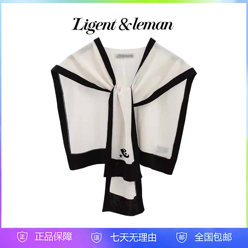 [Official Genuine Product] Ligent Leman Color-Blocked Chanel-Style Spring and Autumn Knitted Shawl with Neck Protection and Fake Collar