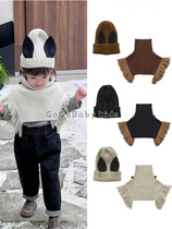 Winter elfin childrens wool blended rabbit ears beanie and scarf versatile tassel pullover knitted vest cape