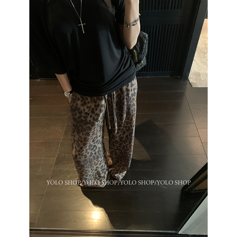 Yolo Shop Leopard Print Relaxed Tencel Linen Walking Pants Women's Summer Wide-Leg Loose Straight Casual Trousers Yolo Shop Leopard Print Relaxed Tencel Linen Walking Pants Women's Summer Wide-Leg Loose Straight Casual Trousers