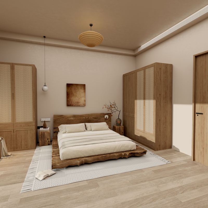 Wabi-Sabi Style Solid Wood Double Bed, Suspended Bed, Panel Bed, Suitable for Homestays, Hotels, and Home Use, Large Bed for the Bedroom, Natural Wood Style Large Panel Bed
