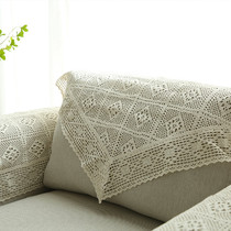 Internet celebrity country style non-slip cotton velvet thread hollow combination sofa towel pastoral plain white back triangle towel armrest towel