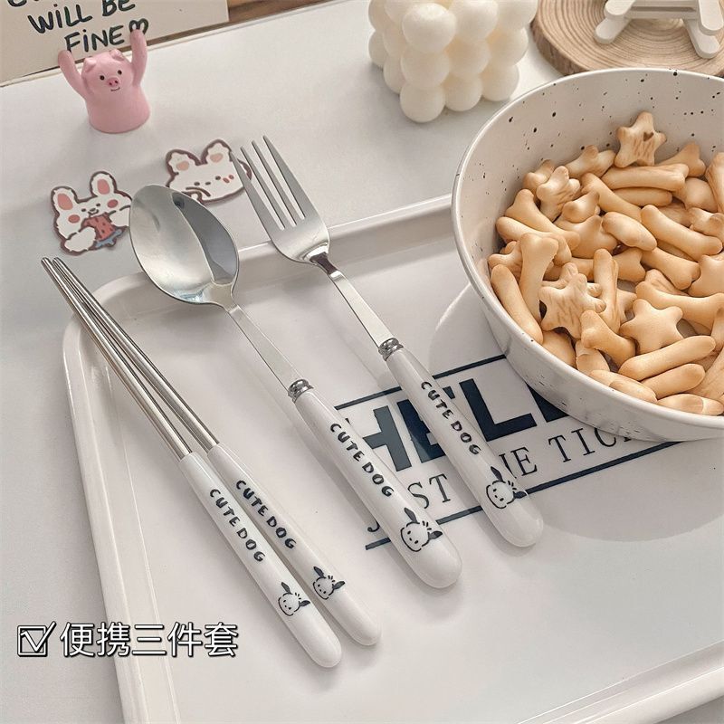 Spoon ins High-Quality Chopsticks and Fork Three-Piece Set with Storage Box, Portable Stainless Steel Cutlery Set for Students