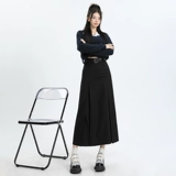 Черная летняя юбка в складку, костюм, длинная юбка, изысканный стиль, плиссированная юбка, в корейском стиле, А-силуэт, средней длины