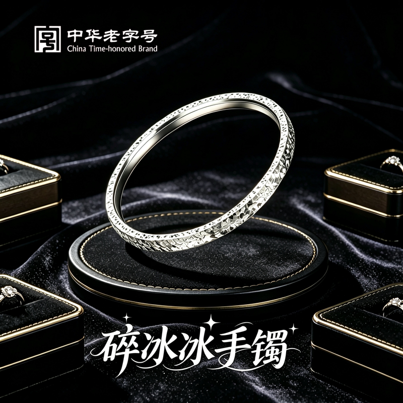 [Official Genuine Product] Ice Crushed Silver S999 Bracelet for Women, Solid Pure Silver Bangle, Versatile, Birthday Gift