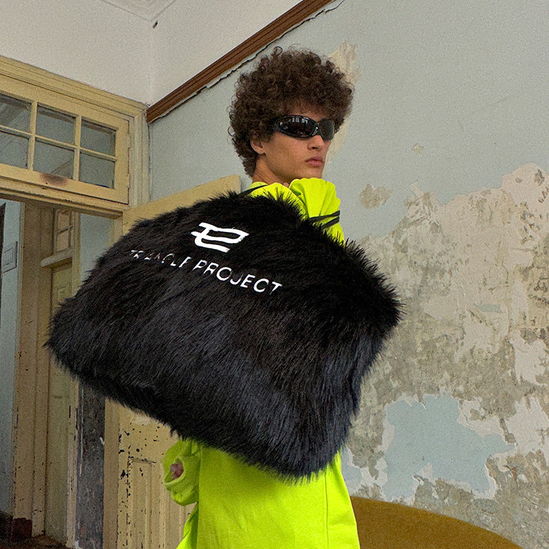 Triangle project 23aw embroidered faux fur handbag, tote, and 