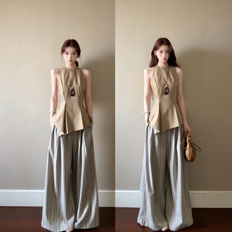 High-End Sports Suit for Women in Summer, Slimming, Fashionable and Elegant, Sleeveless Vest Top, Wide-Leg Pants, Casual Two-Piece Set